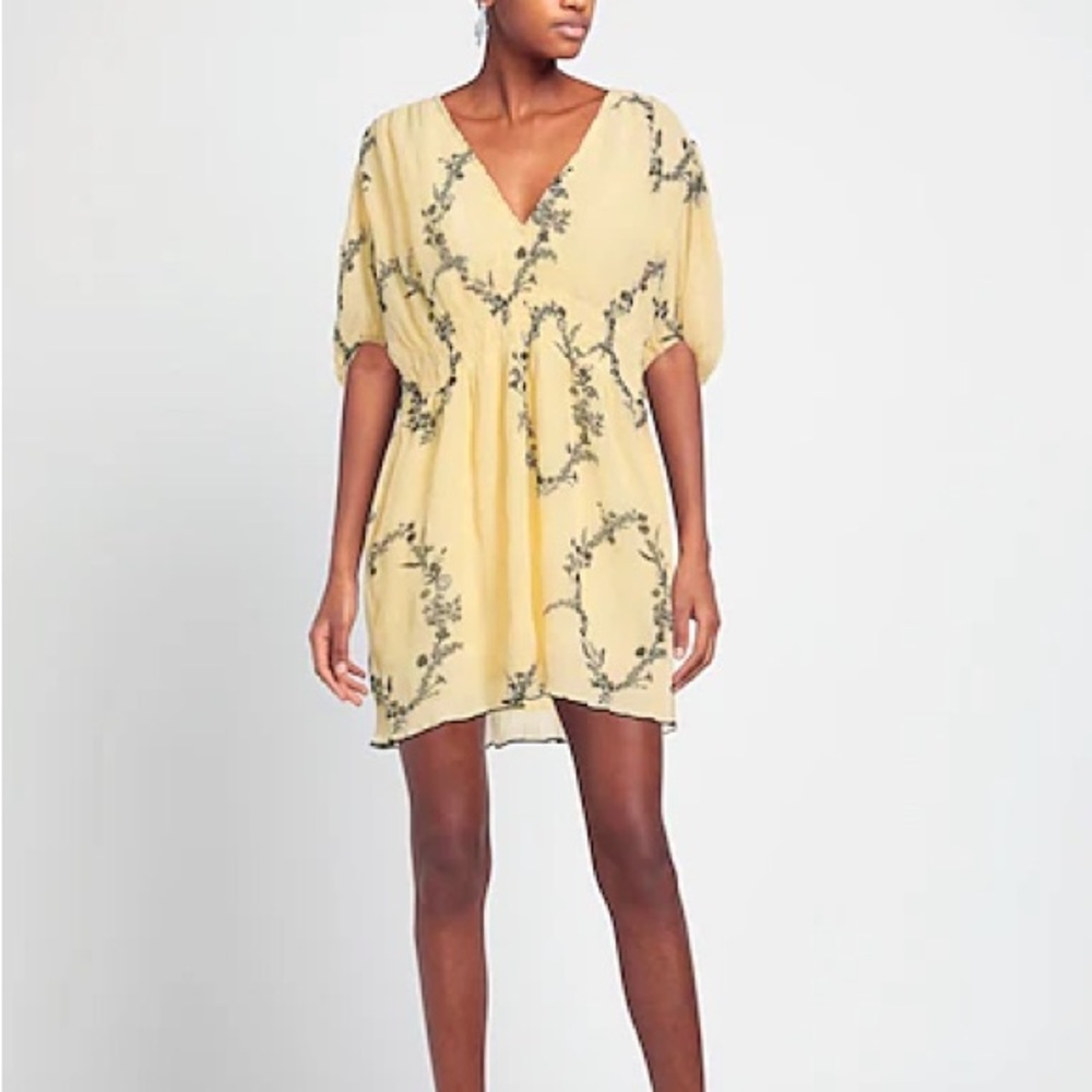 Ganni Pale Yellow Floral Mini Dress